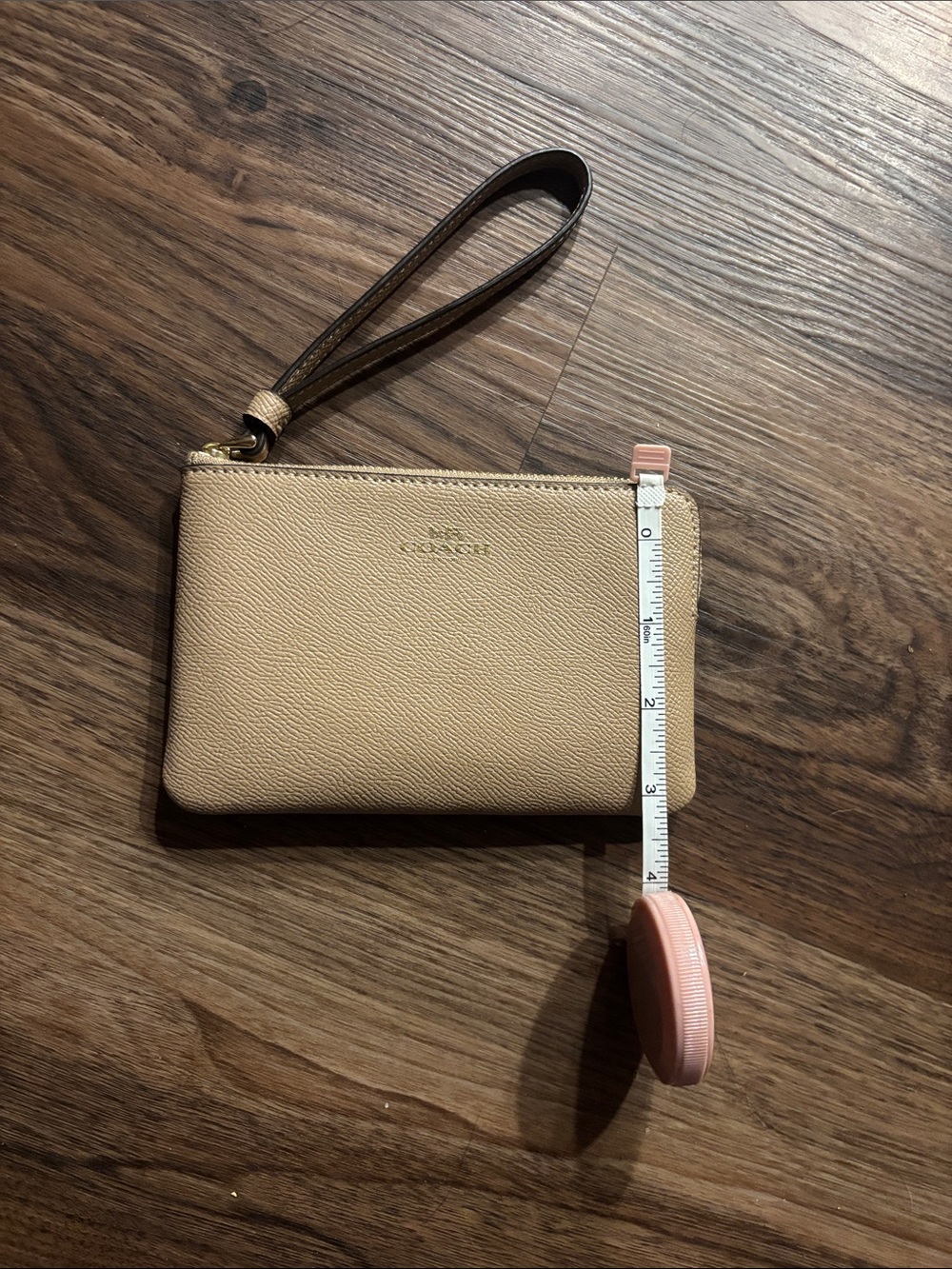Coach Small Pebbled Leather Wristlet in Taupe